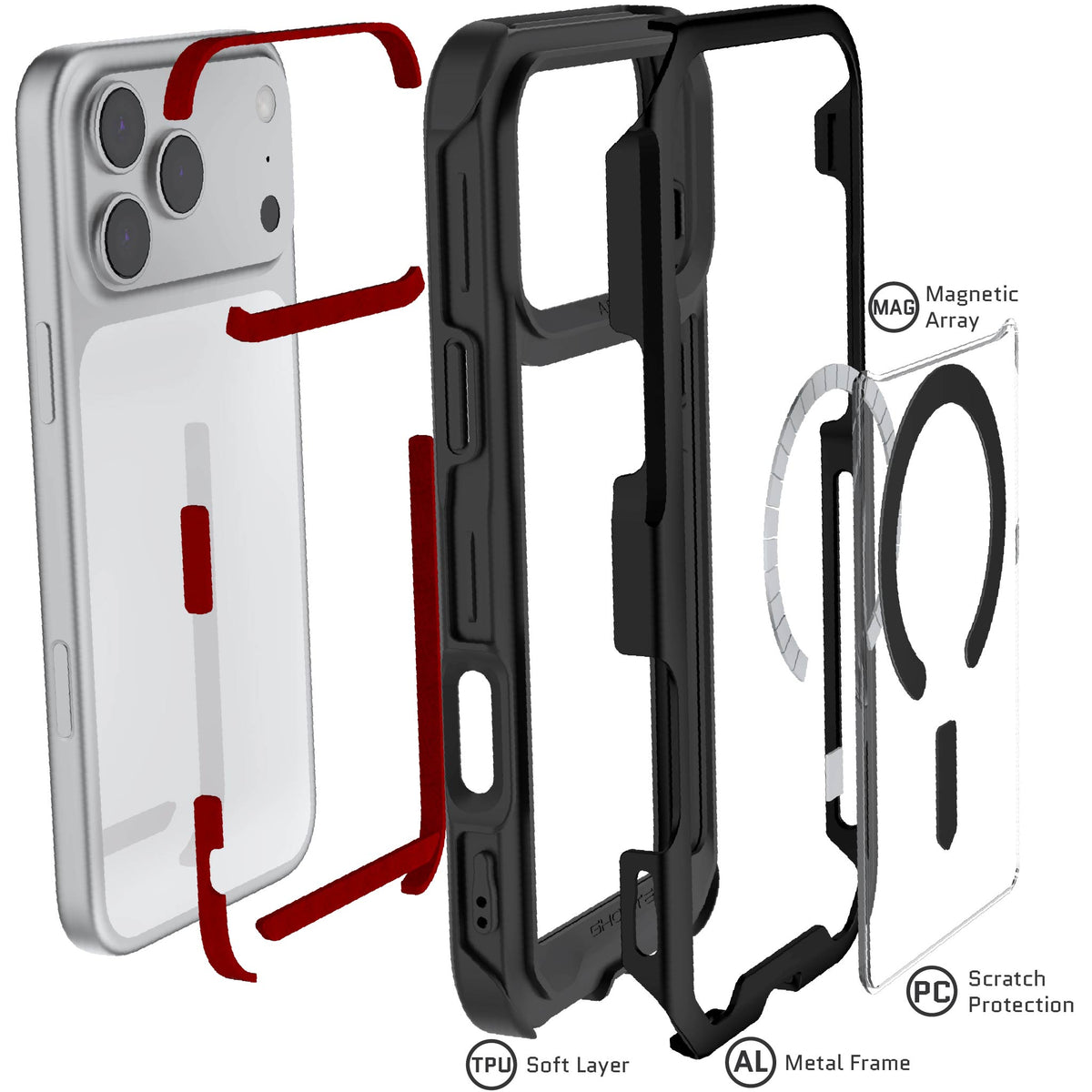 iPhone 18 Pro Max Case Clear Black Metal Aluminum MagSafe Protective Phone Cover