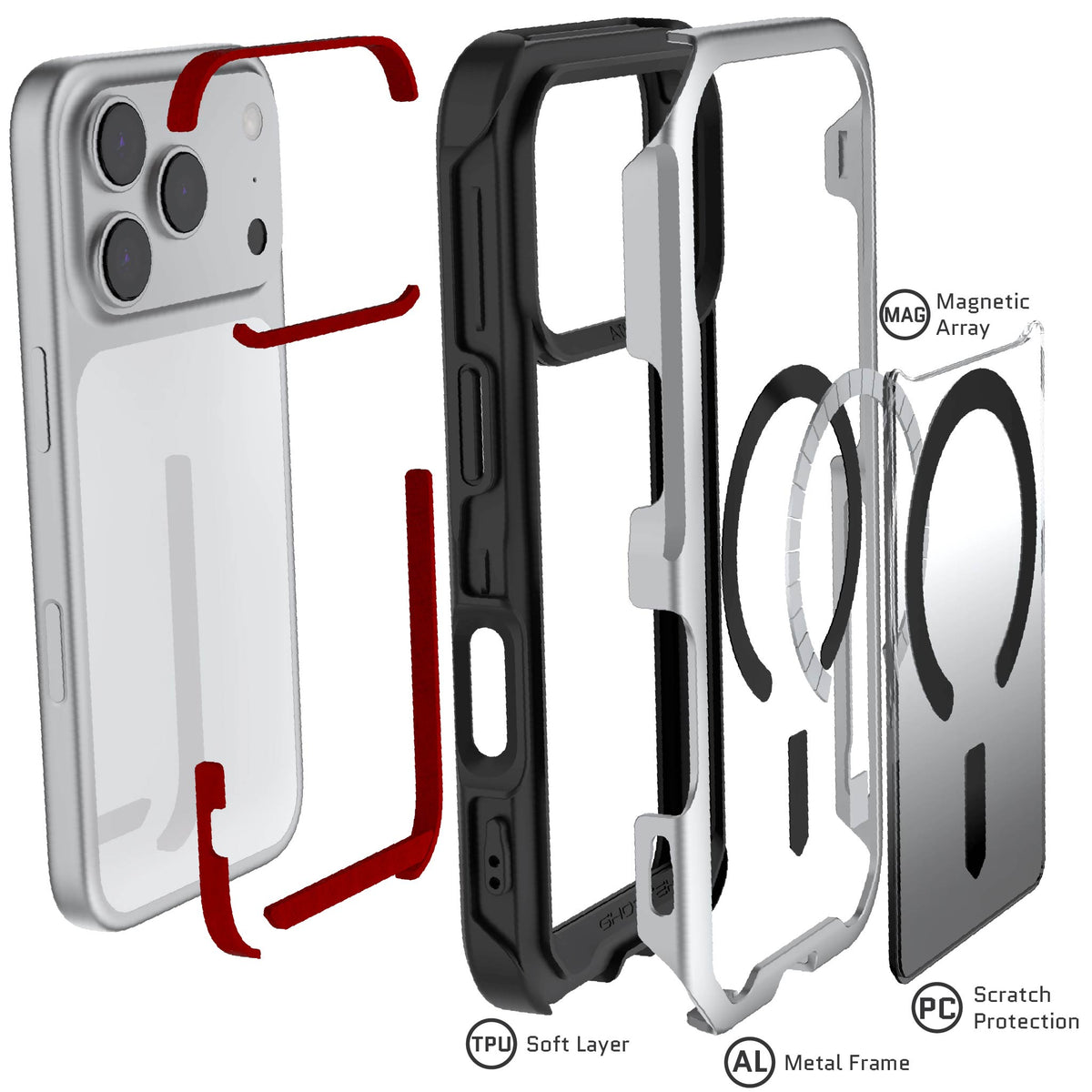 iPhone 18 Pro Case Silver MagSafe Aluminum Metal Bumper Clear Protective Phone Cover