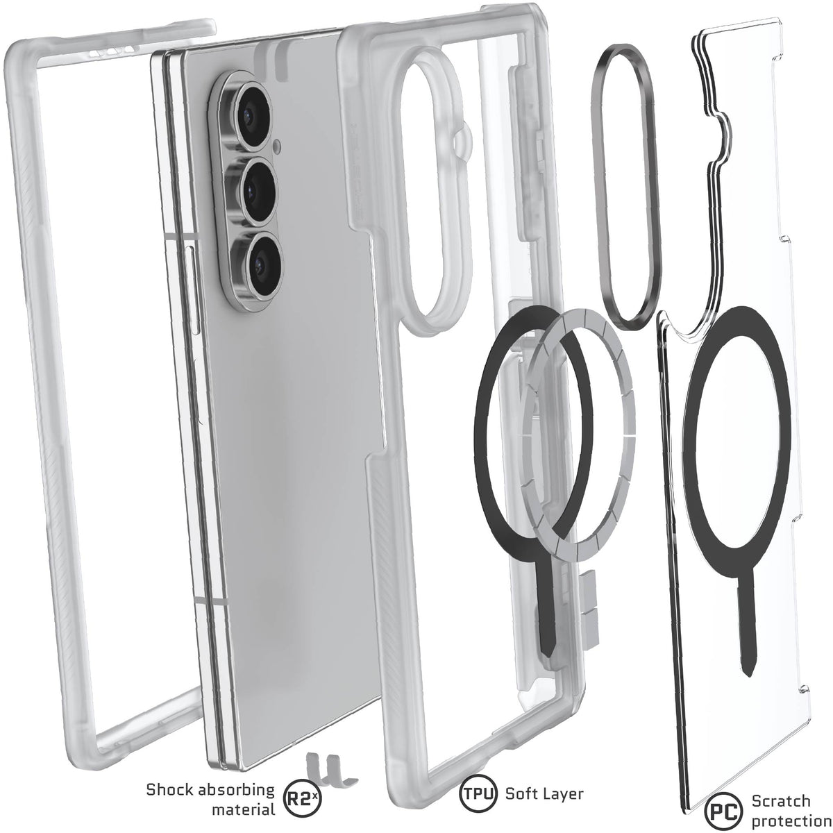 Samsung Galaxy Z Fold 7 Clear Matte Protective Phone Case MagSafe Kickstand Magnetic