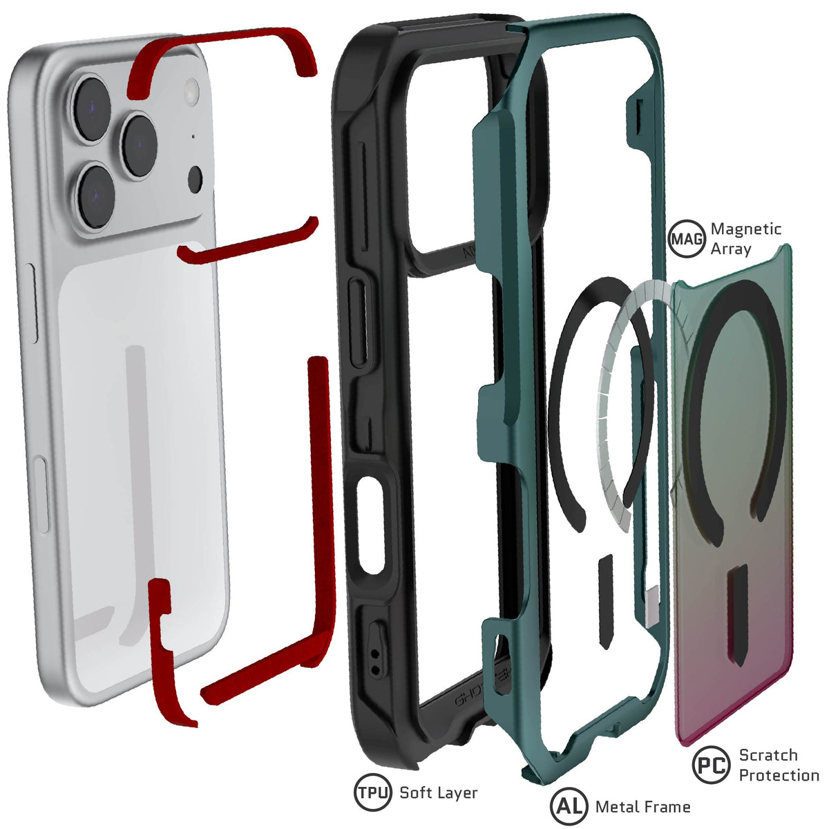 iPhone 18 Pro Case Green MagSafe Aluminum Metal Bumper Clear Protective Phone Cover