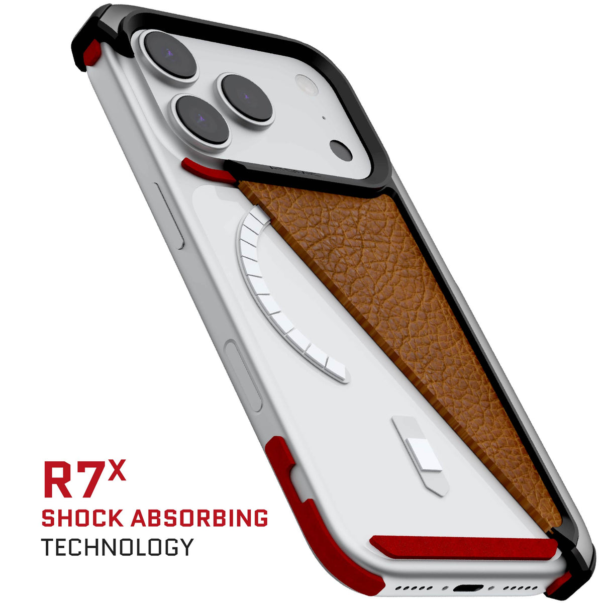 iPhone 18 Pro Case Gunmetal Brown Leather MagSafe Aluminum Metal Bumper Clear Protective Phone Cover