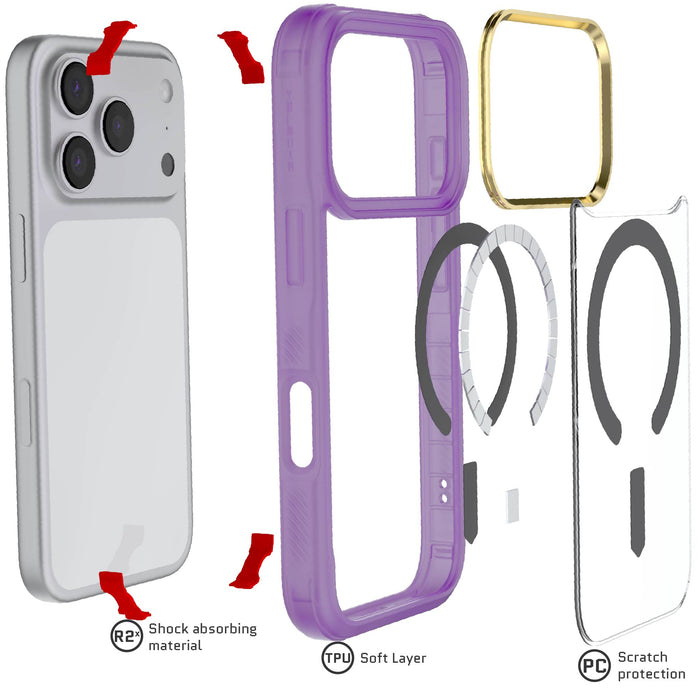 iPhone 17 Pro Case Purple Clear MagSafe Protective Phone Cover Shockproof