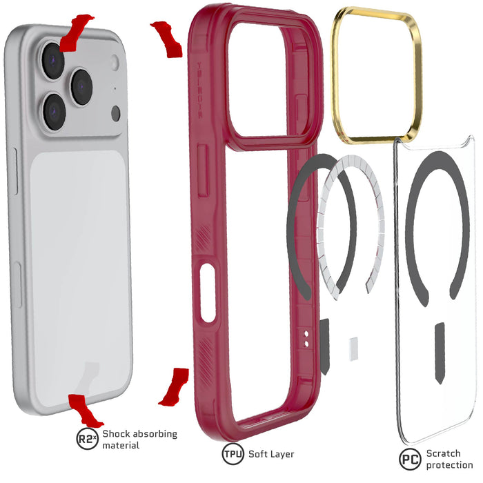 iPhone 17 Pro Case Red Clear MagSafe Protective Phone Cover Shockproof