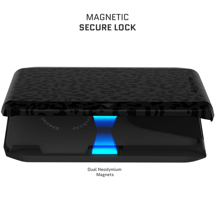 Leopard MagSafe Magnetic Wallet Credit Card Holder Black