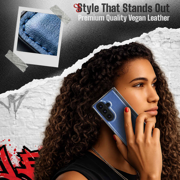 Samsung Galaxy Z Fold 7 Leather Case Blue with MagSafe