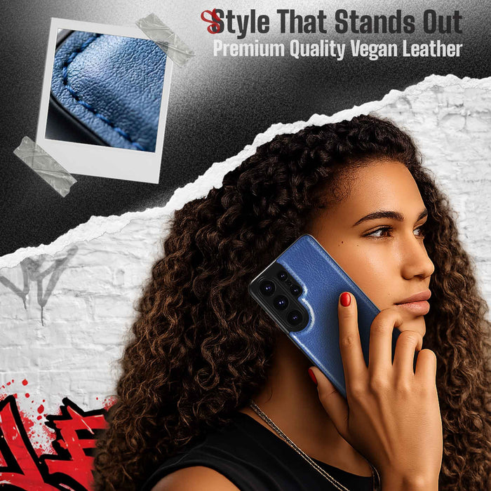 S26 Ultra Leather Case Blue with MagSafe Magnetic 