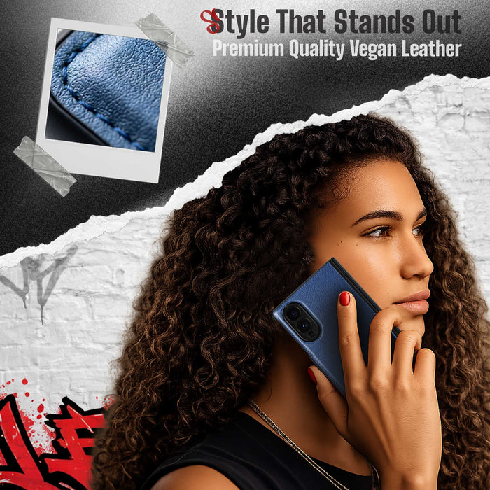Samsung Galaxy Z Fold 8 Case Leather Blue MagSafe Magnetic Hinge Cover