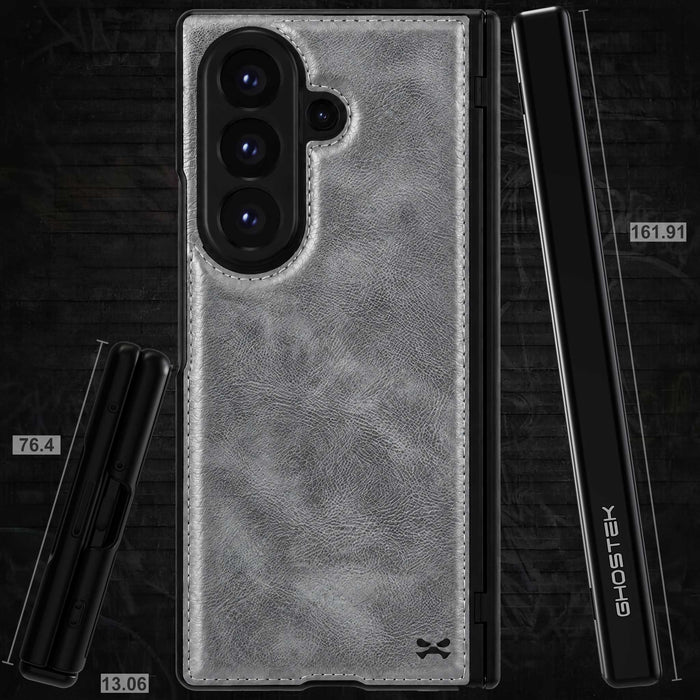 Galaxy Z Fold 8 Ultra Gray Leather Case with MagSafe and Screen Protector