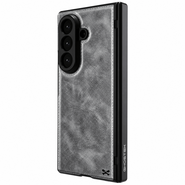 Galaxy Z Fold 8 Ultra Gray Leather Case with MagSafe and Screen Protector